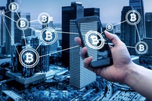 Bitcoin icons interconnected, representing the concept of SEO link building